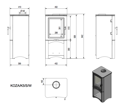  Печь-камин Kratki Koza K 5 S W (Коза K 5 c нишей для дров) 