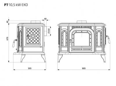  Чугунная печь-камин Kawmet P 7 10.5 kW PB EKO
