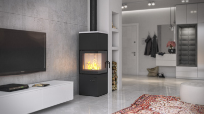  Печь-камин Defro HOME QUADROOM, 9,6 кВт, белая сталь