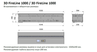 Встраиваемый электрический Schönes feuer 3D-камин FireLine 1000 Blue Effect (черная панель)